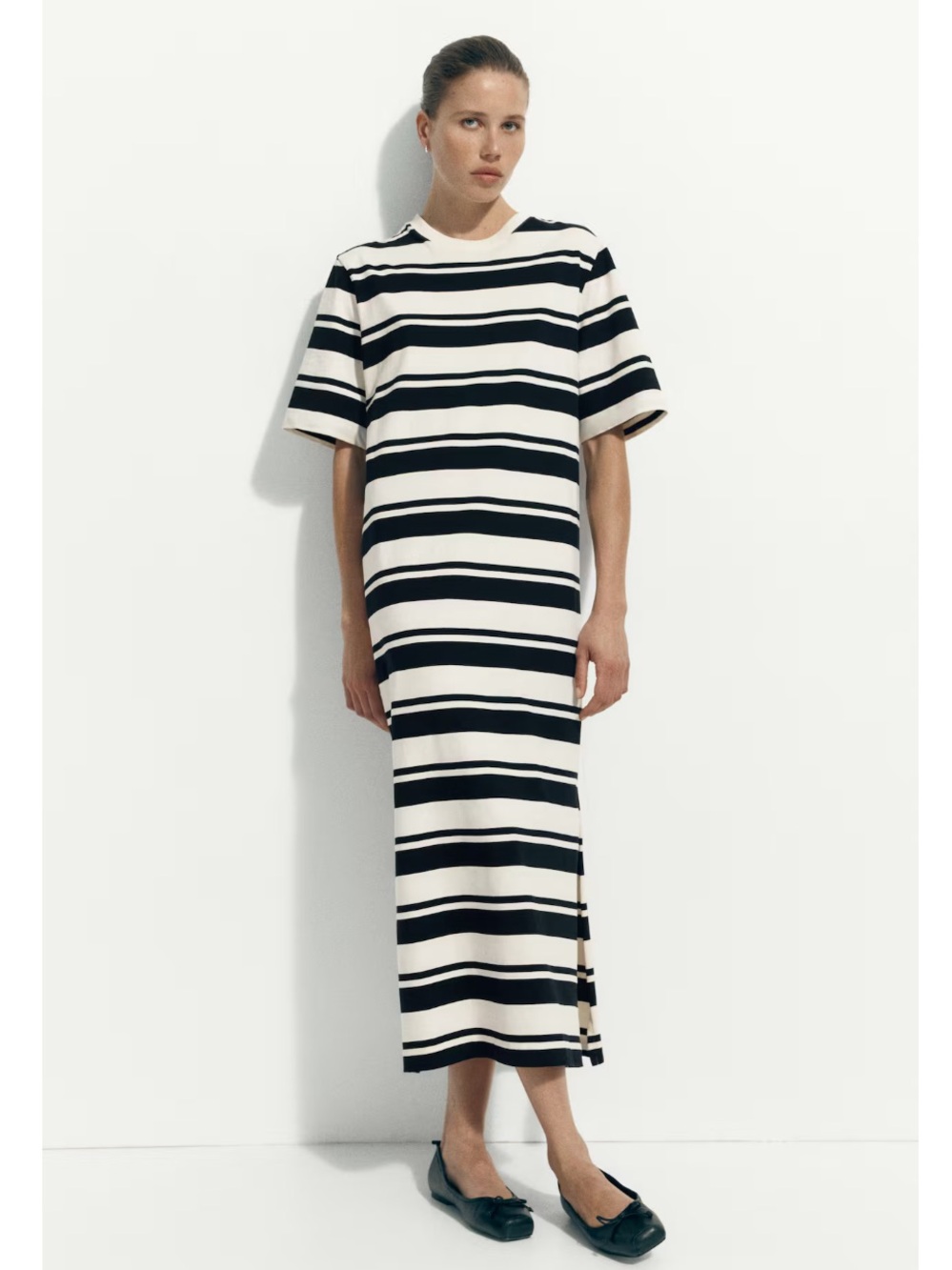 H&M 100% cotton long T-shirt dress side slit navy size L